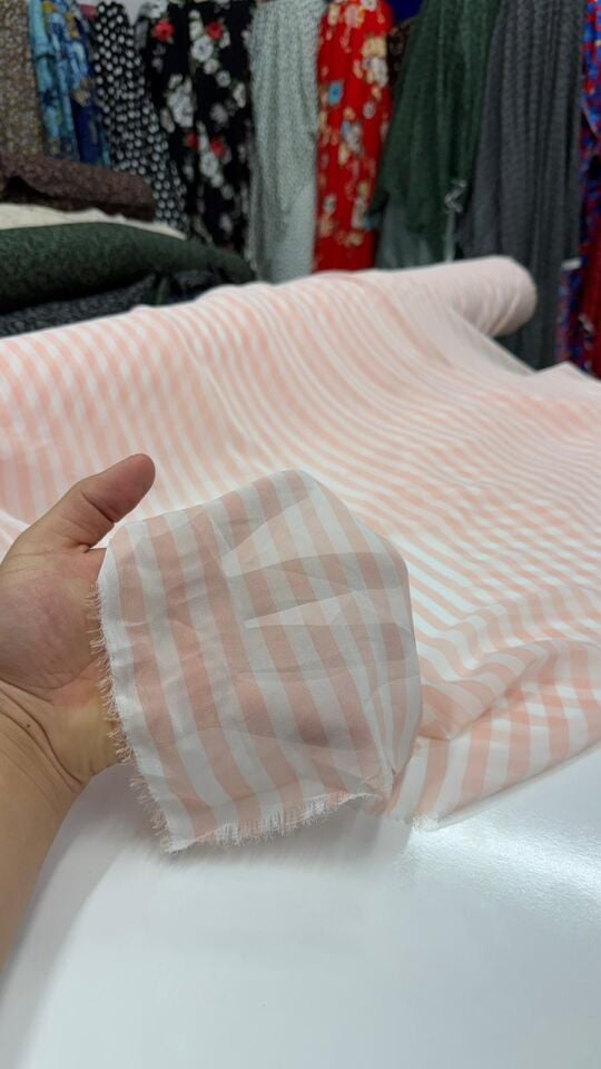 Pink Şeritli Şifon