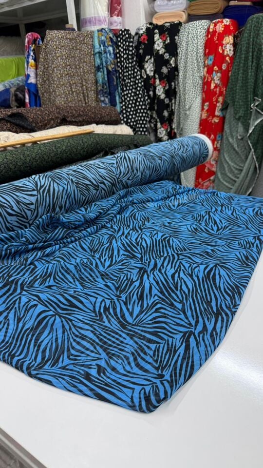 Mavi Zebra Şifon