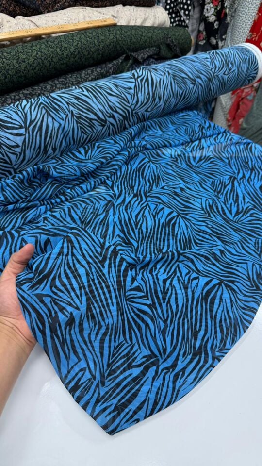 Mavi Zebra Şifon