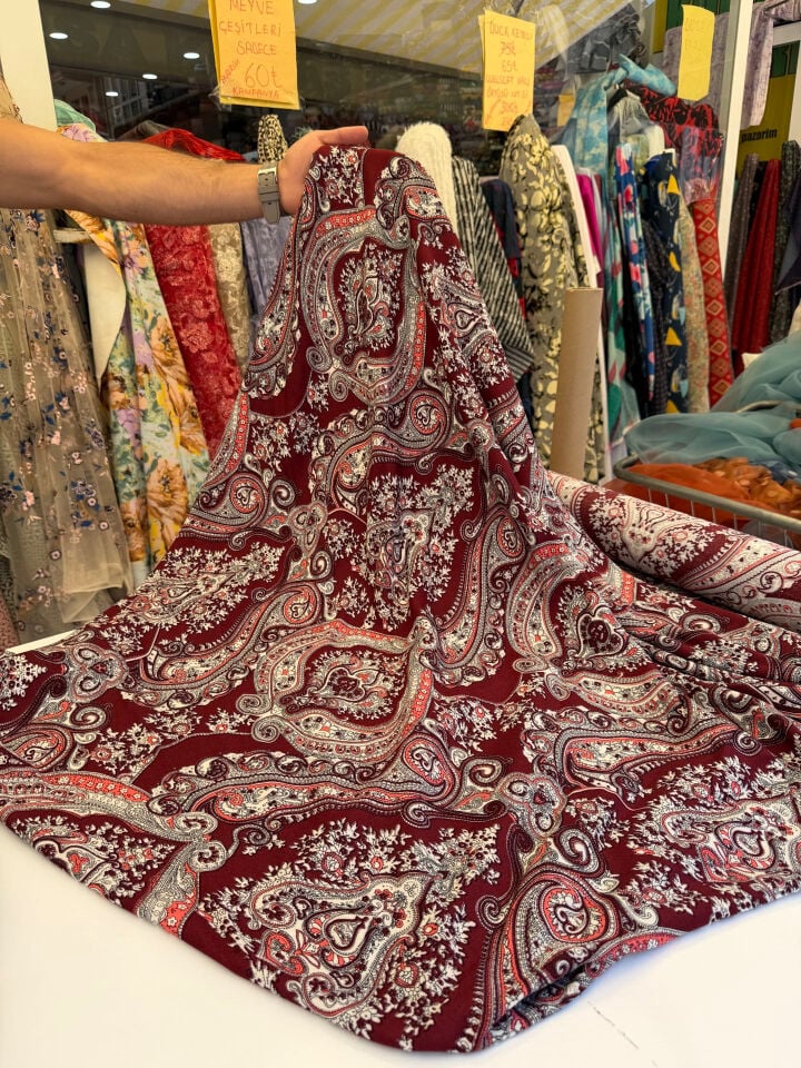 Bordo Osmanlı Desen Viskon